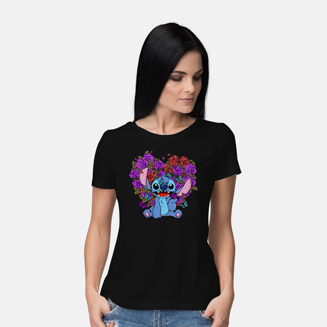 Stitch With Butterfly-Womens-Basic-Tee-Superblitz