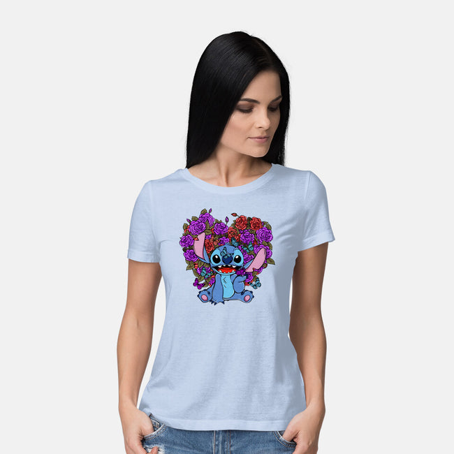 Stitch With Butterfly-Womens-Basic-Tee-Superblitz