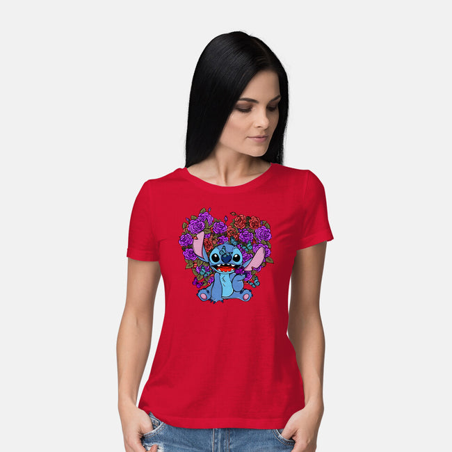 Stitch With Butterfly-Womens-Basic-Tee-Superblitz