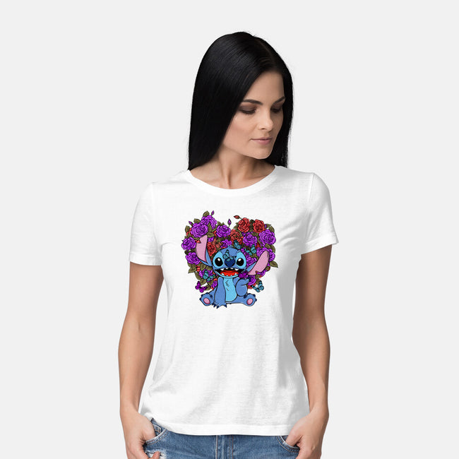 Stitch With Butterfly-Womens-Basic-Tee-Superblitz