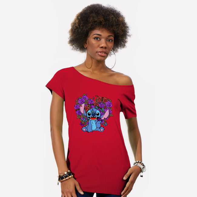 Stitch With Butterfly-Womens-Off Shoulder-Tee-Superblitz