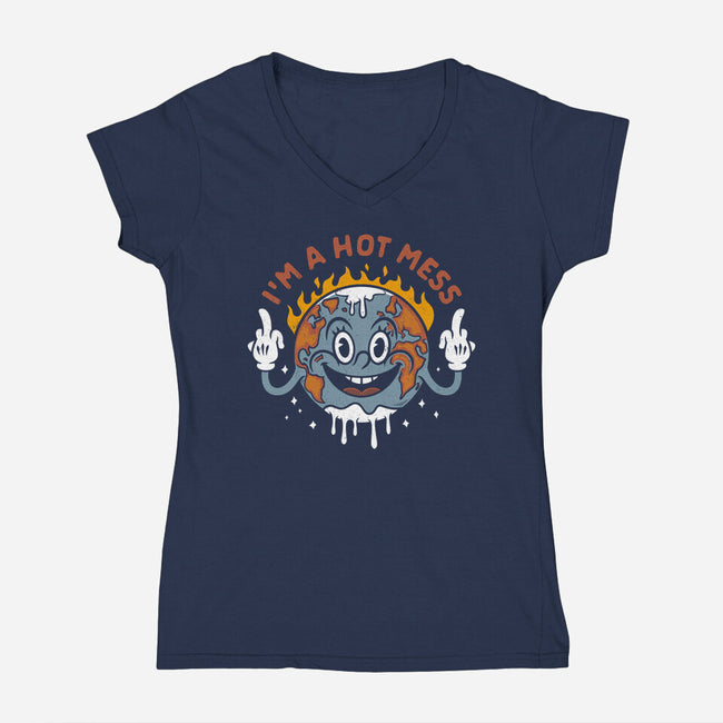 Hot Mess-Womens-V-Neck-Tee-Nemons