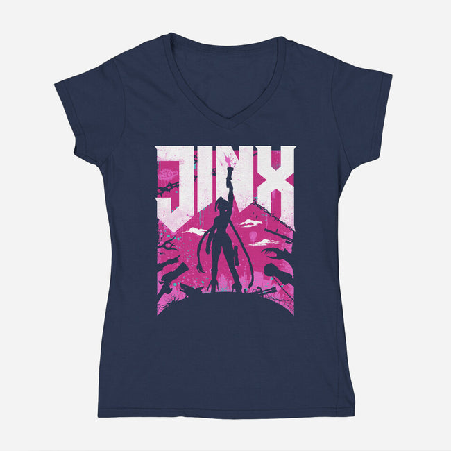 Jinx Doom-Womens-V-Neck-Tee-rocketman_art