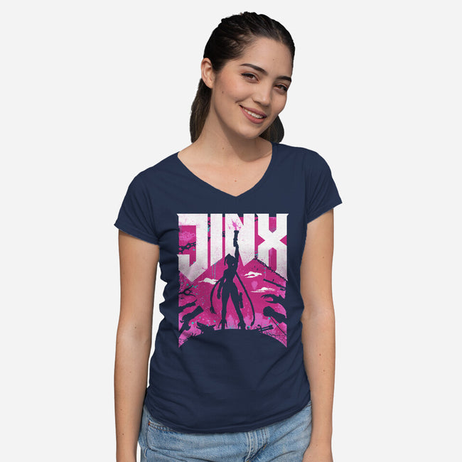 Jinx Doom-Womens-V-Neck-Tee-rocketman_art