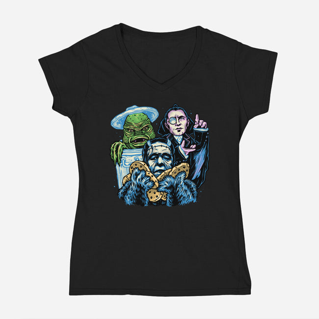 Welcome To The Monster Street-Womens-V-Neck-Tee-glitchygorilla