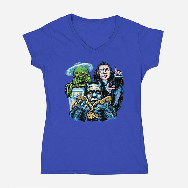 Welcome To The Monster Street-Womens-V-Neck-Tee-glitchygorilla