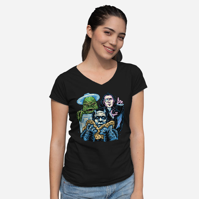 Welcome To The Monster Street-Womens-V-Neck-Tee-glitchygorilla