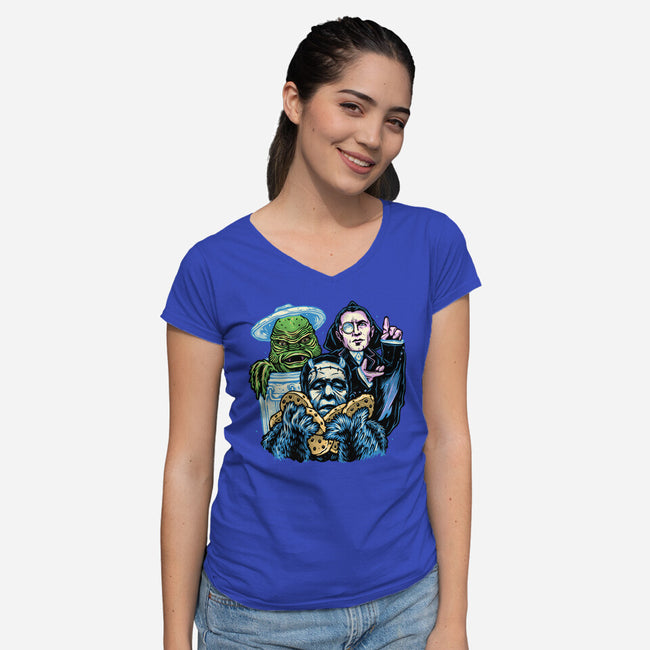 Welcome To The Monster Street-Womens-V-Neck-Tee-glitchygorilla
