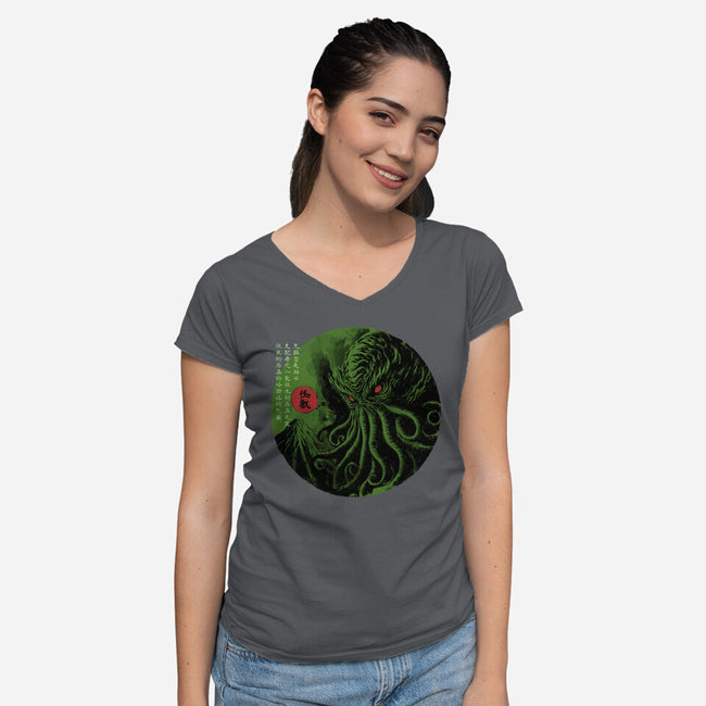 Rise Of The Great Old One-Womens-V-Neck-Tee-DrMonekers