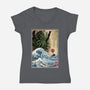 Great Cthulhu In Japan Woodblock-Womens-V-Neck-Tee-DrMonekers