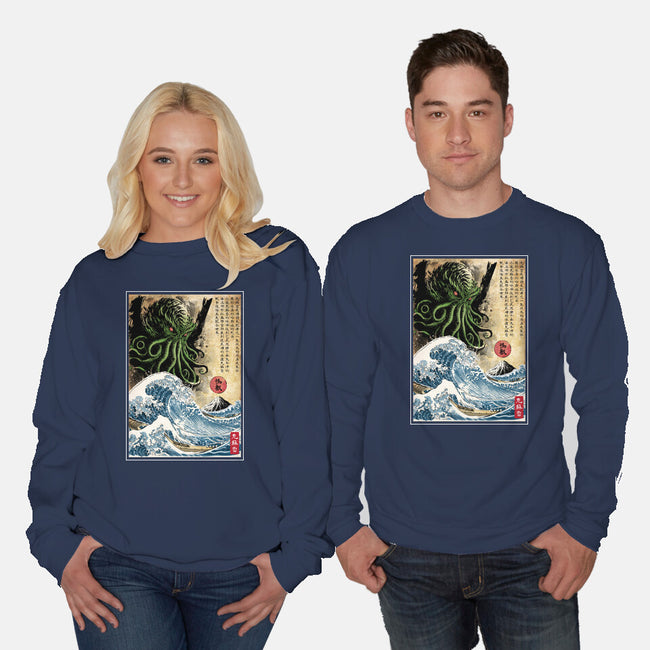 Great Cthulhu In Japan Woodblock-Unisex-Crew Neck-Sweatshirt-DrMonekers