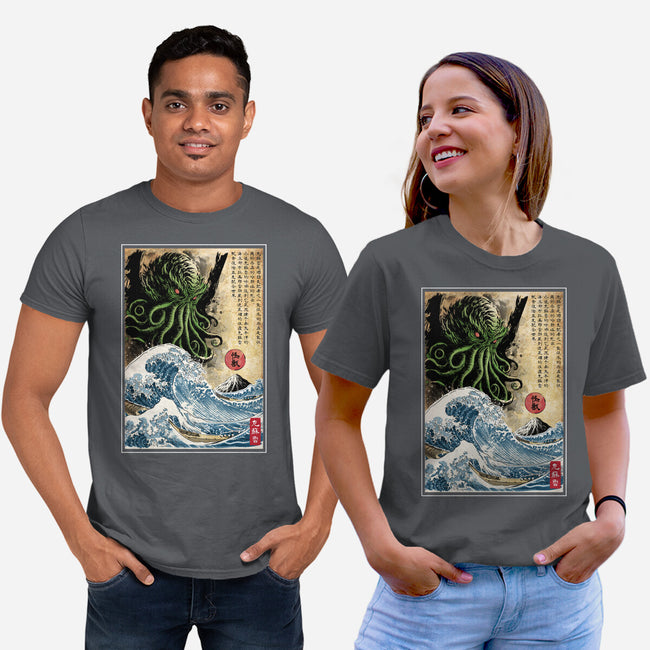 Great Cthulhu In Japan Woodblock-Unisex-Basic-Tee-DrMonekers