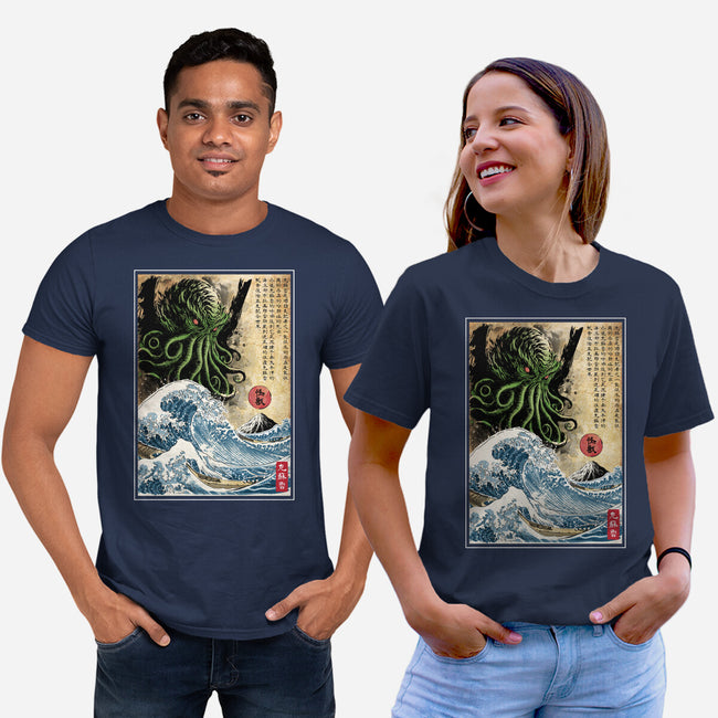 Great Cthulhu In Japan Woodblock-Unisex-Basic-Tee-DrMonekers