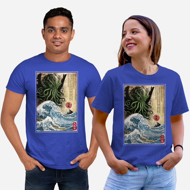 Great Cthulhu In Japan Woodblock-Unisex-Basic-Tee-DrMonekers