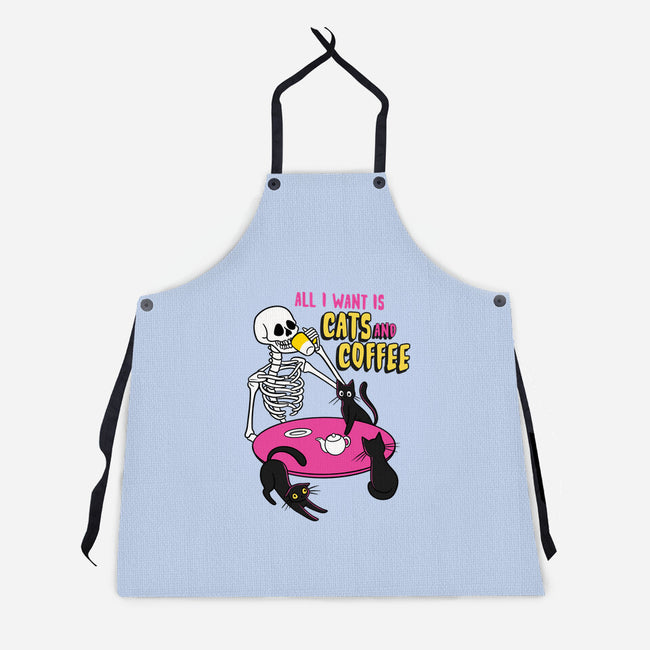 Skull And Cats-Unisex-Kitchen-Apron-yumie