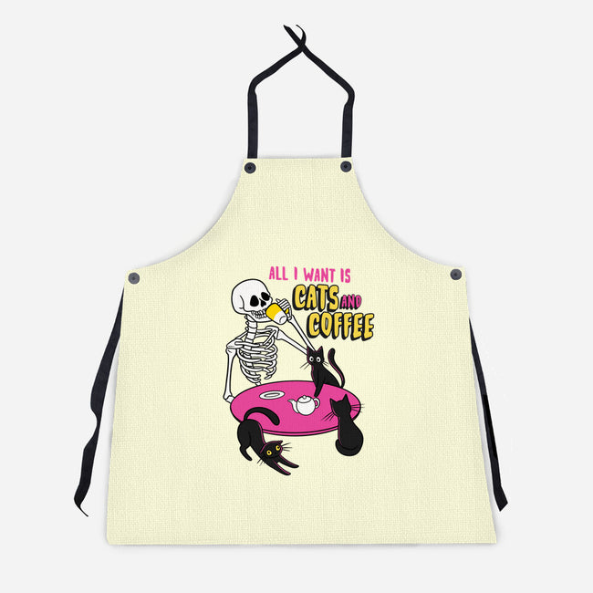 Skull And Cats-Unisex-Kitchen-Apron-yumie