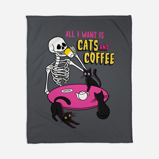 Skull And Cats-None-Fleece-Blanket-yumie