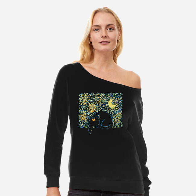 Starry Cat Art-Womens-Off Shoulder-Sweatshirt-yumie