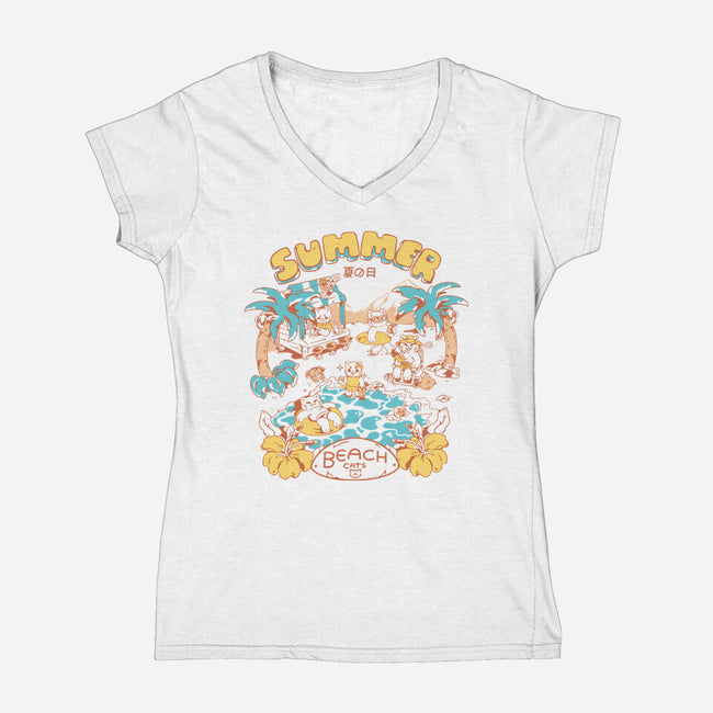 Summer Beach Cats-Womens-V-Neck-Tee-yumie