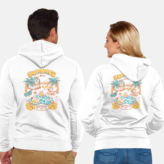 Summer Beach Cats-Unisex-Zip-Up-Sweatshirt-yumie