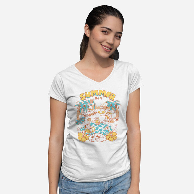 Summer Beach Cats-Womens-V-Neck-Tee-yumie