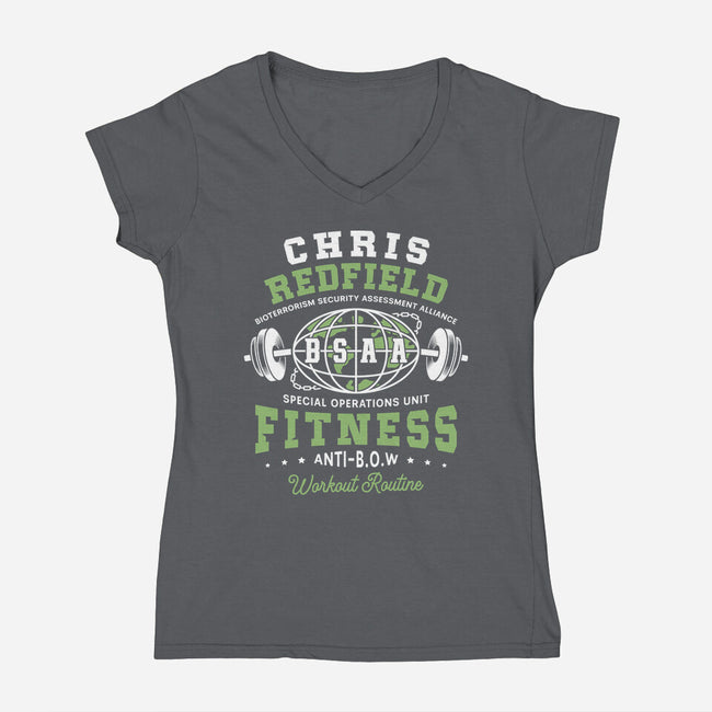 Bsaa Redfield Fitness Emblem-Womens-V-Neck-Tee-LAGELANTEE