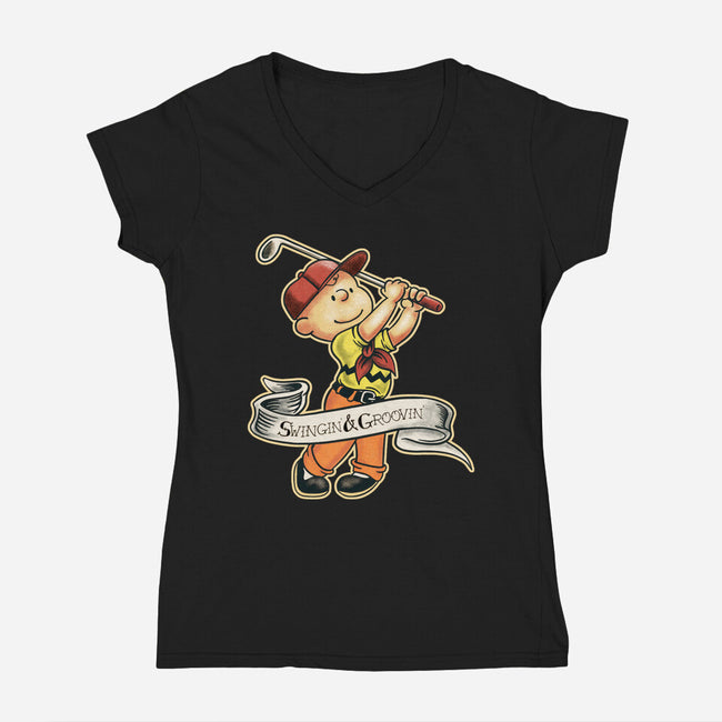 Charlie's Golf Adventure-Womens-V-Neck-Tee-P1yu5h