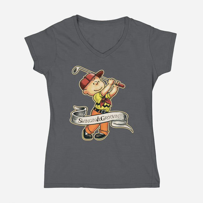Charlie's Golf Adventure-Womens-V-Neck-Tee-P1yu5h