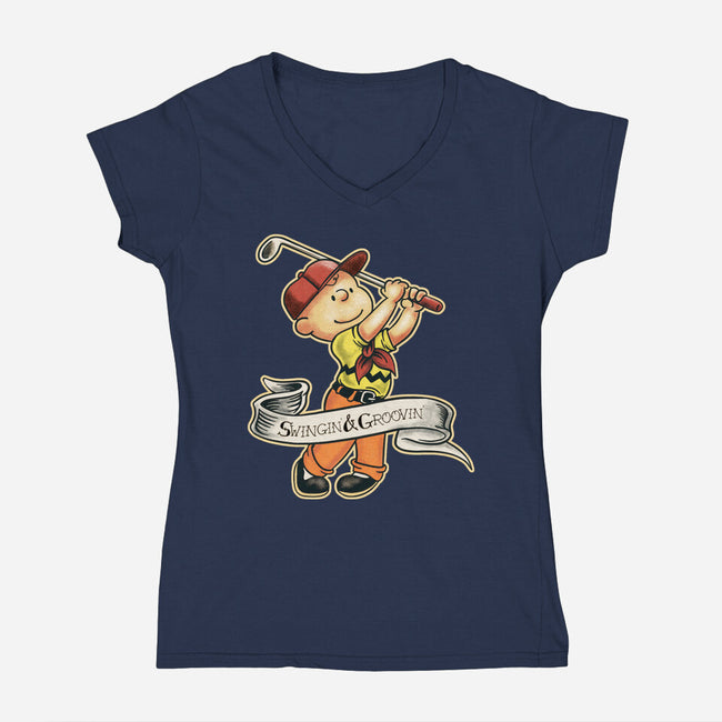Charlie's Golf Adventure-Womens-V-Neck-Tee-P1yu5h