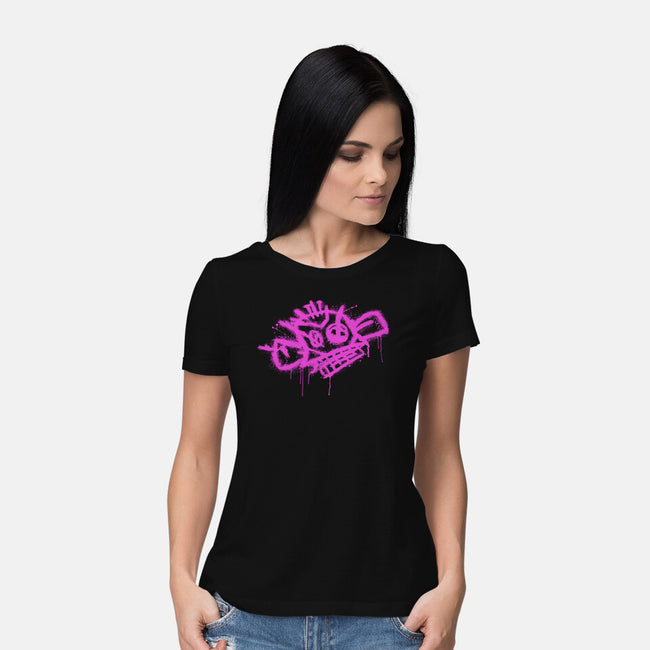 Jinx Monkey Pink-Womens-Basic-Tee-rocketman_art