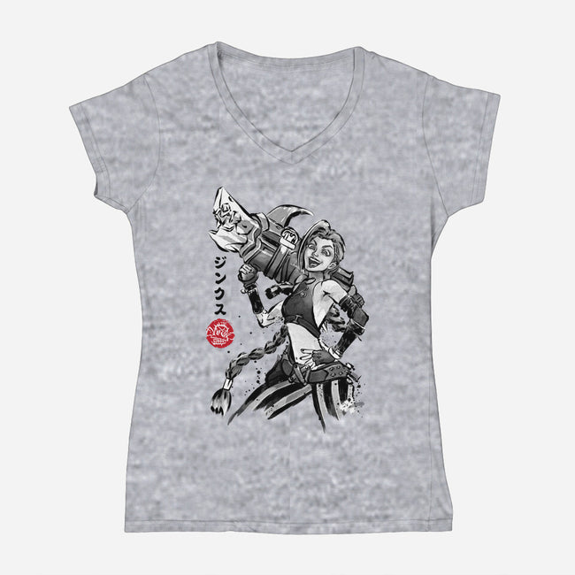 Jinx Sumi-e-Womens-V-Neck-Tee-DrMonekers