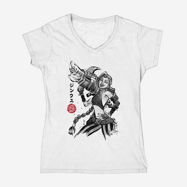 Jinx Sumi-e-Womens-V-Neck-Tee-DrMonekers