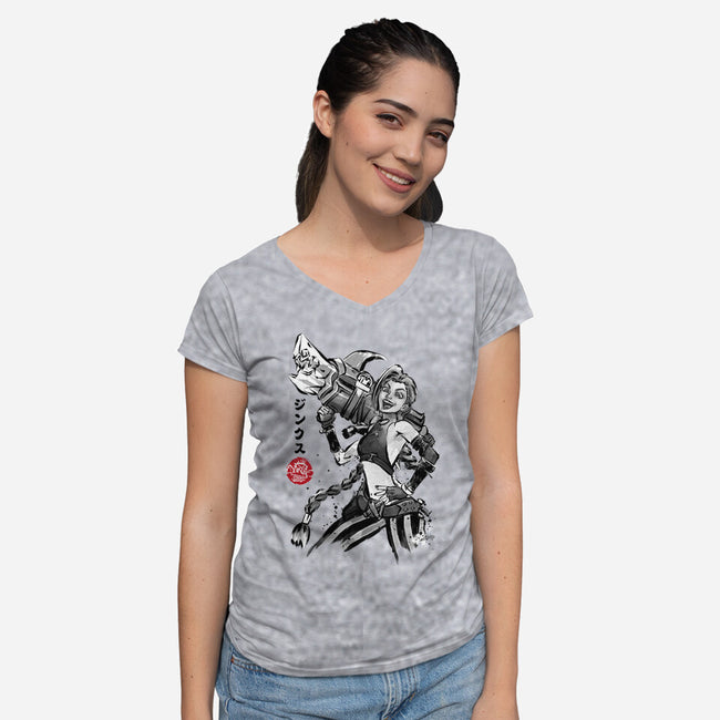 Jinx Sumi-e-Womens-V-Neck-Tee-DrMonekers