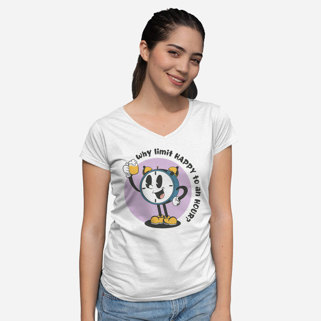 Happy Hour No Limit-Womens-V-Neck-Tee-Claudia