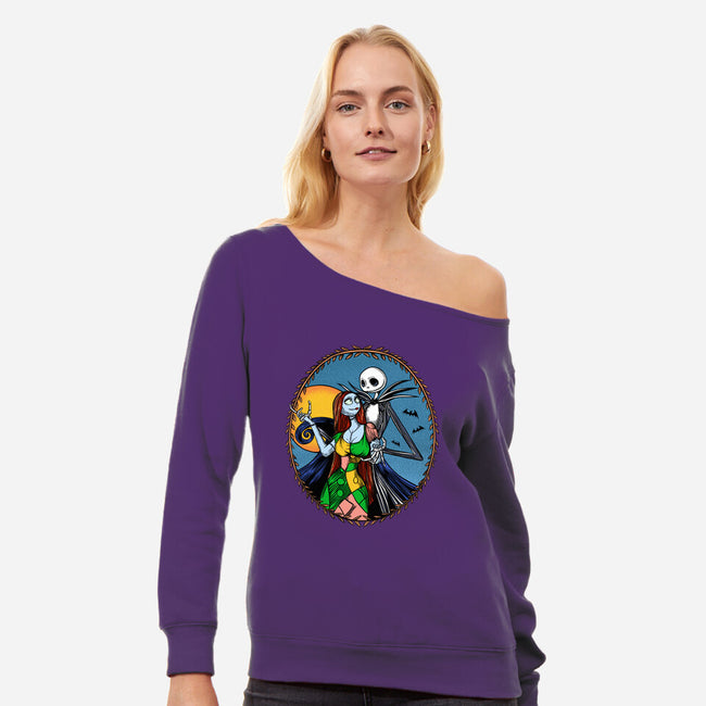 Jack And Sally Old Skool-Womens-Off Shoulder-Sweatshirt-Superblitz