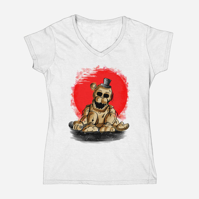 Golden Monster-Womens-V-Neck-Tee-nickzzarto