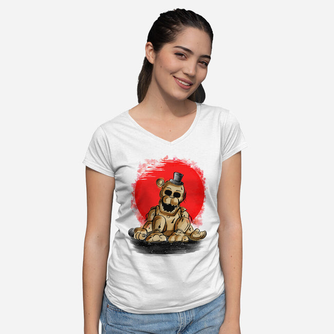 Golden Monster-Womens-V-Neck-Tee-nickzzarto