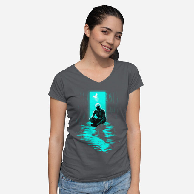 Chasing Shadows In The Rain-Womens-V-Neck-Tee-Ionfox