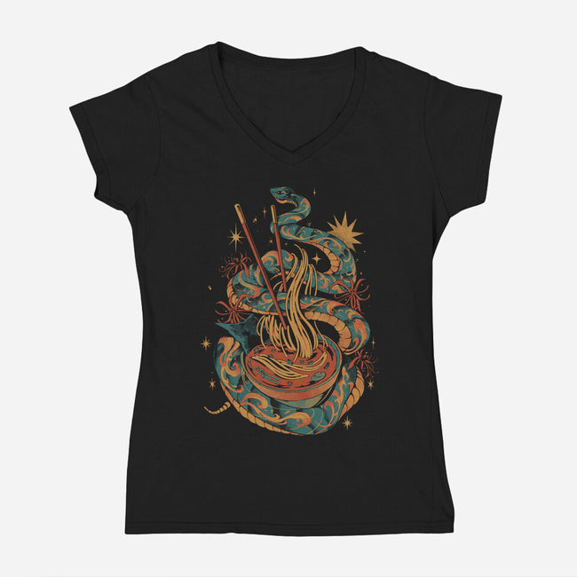 Snake's Ramen-Womens-V-Neck-Tee-ilustrata