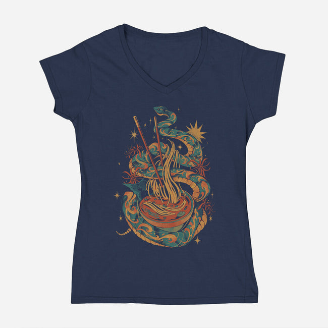 Snake's Ramen-Womens-V-Neck-Tee-ilustrata
