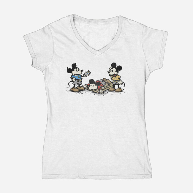 Red Shirt Mouse-Womens-V-Neck-Tee-kg07