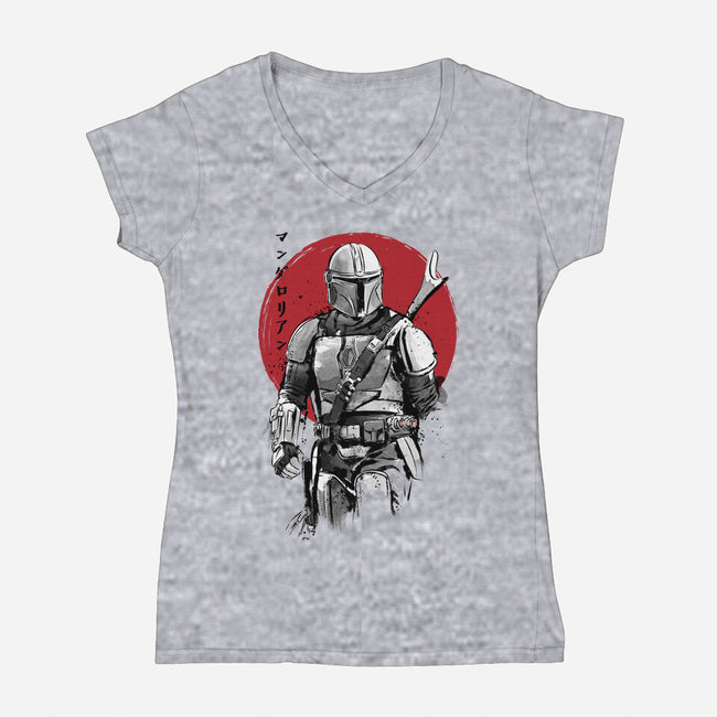 Mandalorian Bounty Hunter Sumi-e-Womens-V-Neck-Tee-DrMonekers