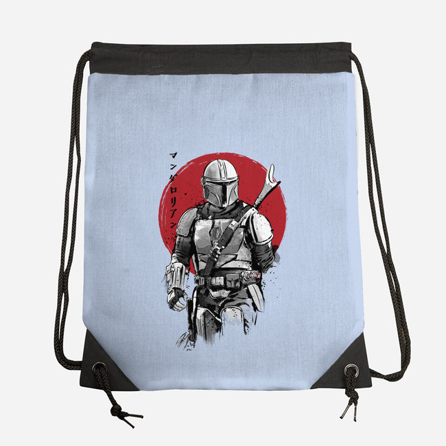 Mandalorian Bounty Hunter Sumi-e-None-Drawstring-Bag-DrMonekers