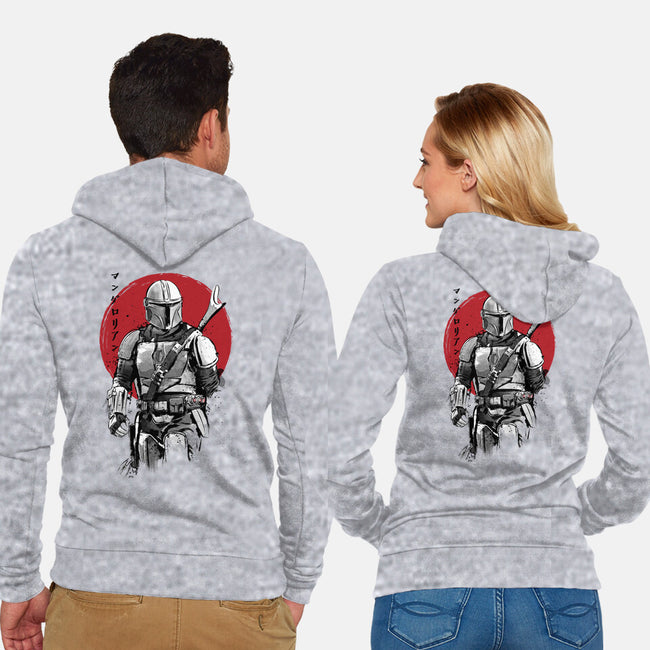 Mandalorian Bounty Hunter Sumi-e-Unisex-Zip-Up-Sweatshirt-DrMonekers