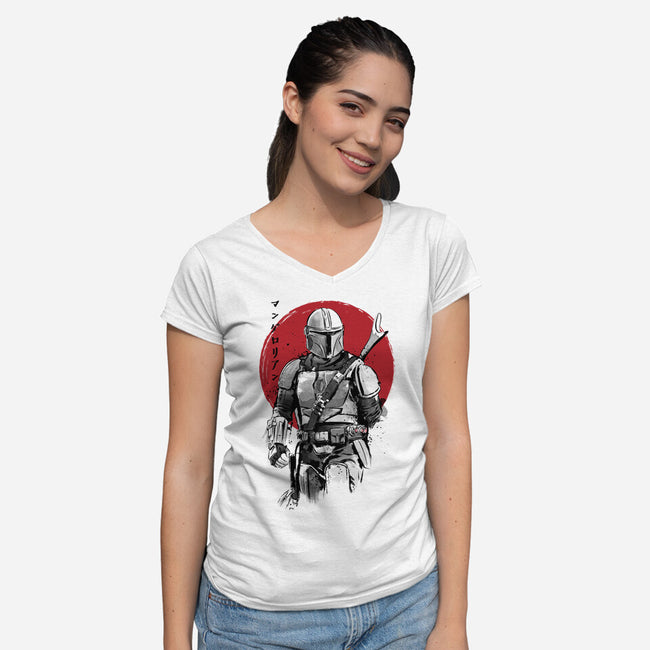 Mandalorian Bounty Hunter Sumi-e-Womens-V-Neck-Tee-DrMonekers