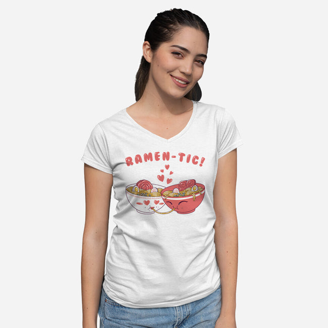 Ramen-tic Noodles-Womens-V-Neck-Tee-vp021