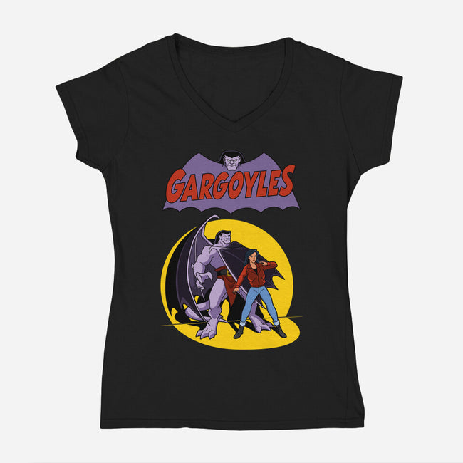 Gargoyles Cover-Womens-V-Neck-Tee-jasesa