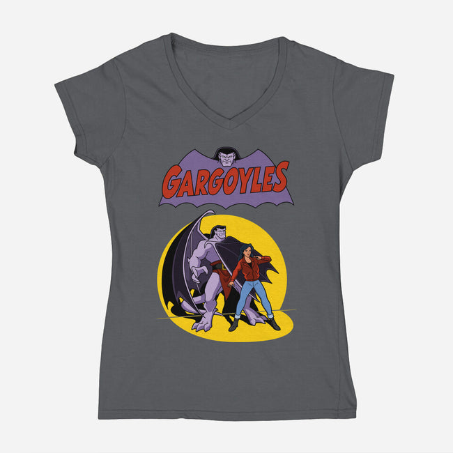 Gargoyles Cover-Womens-V-Neck-Tee-jasesa