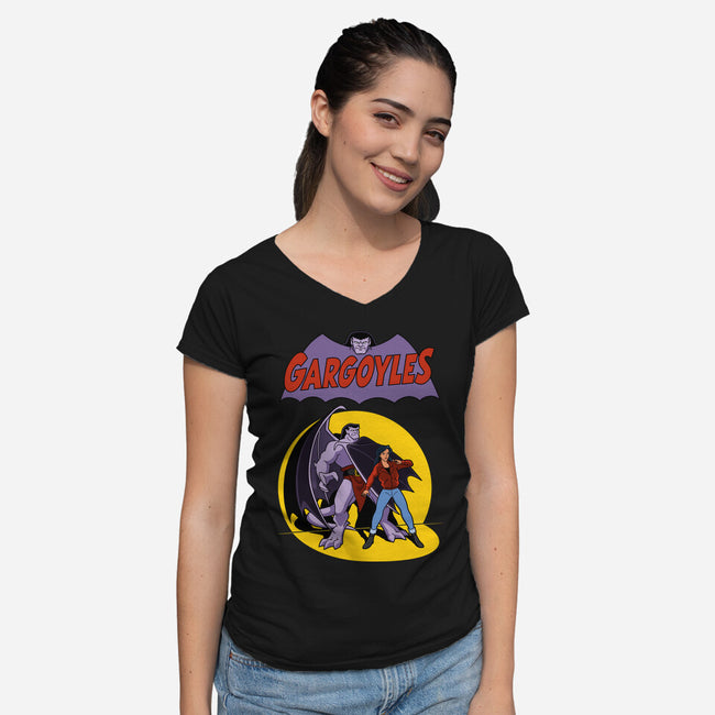 Gargoyles Cover-Womens-V-Neck-Tee-jasesa