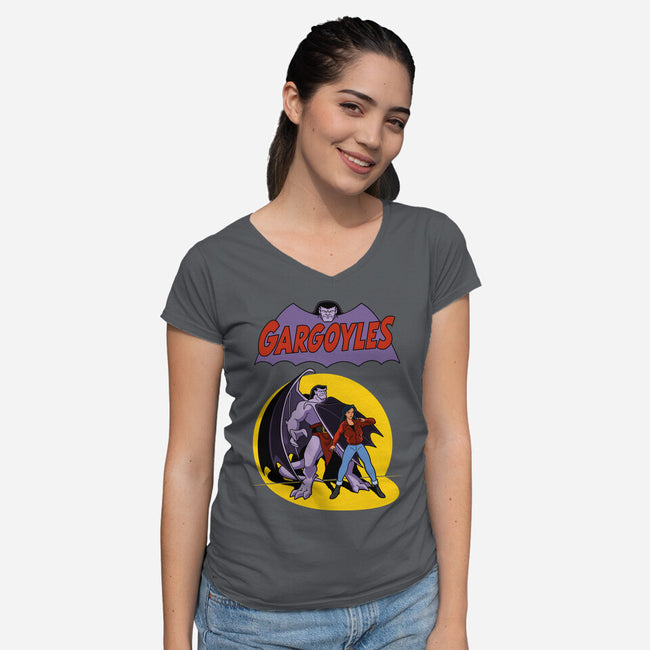 Gargoyles Cover-Womens-V-Neck-Tee-jasesa